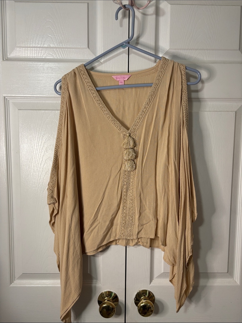 Lilly Pulitzer Beige V-Neck Tassel Boho Tunic Sz S-M EUC